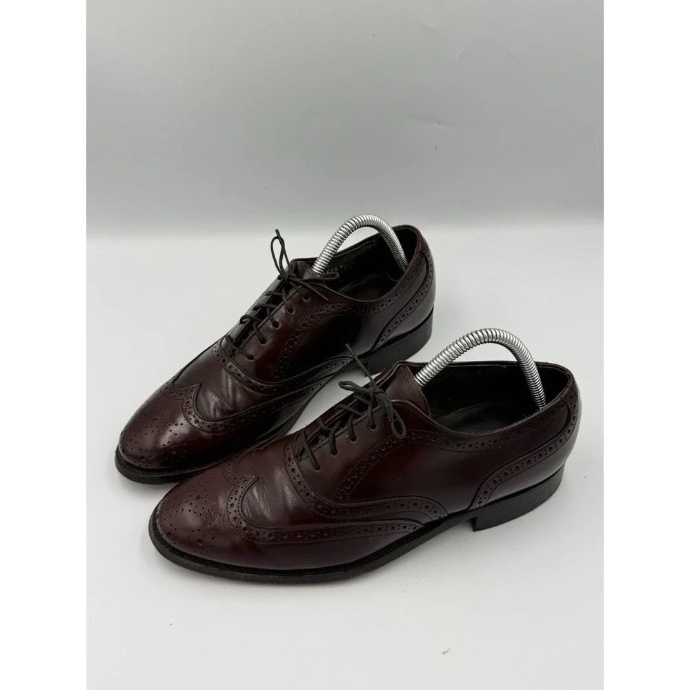 Vtg Stafford Brogue Wingtip Oxford Shoes Men's 7.5D Burgundy Leather USA Made
